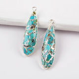 Silver Plated Long Teardrop Natural Copper Turquoise Pendant Charm Jewelry Making S1547