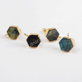 Hexagon Natural Labradorite Stud Earrings Gold Plated Loop, For Dangle Jewelry Earring Making G1488