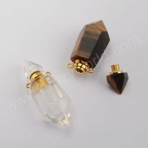 Fluorite Quartz Perfume Bottle Connector Gold Plated Jewelry G1942