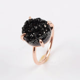 Rose Gold Plated Claw Natural Titanium Druzy Ring, 12mm Round Drusy Geode Jewelry ZG0131