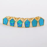 Shield Gold Plated Bezel Blue Opal Stud Earrings ZG0228