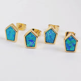 Shield Gold Plated Bezel Blue Opal Stud Earrings ZG0228