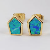 Shield Gold Plated Bezel Blue Opal Stud Earrings ZG0228