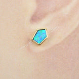 Shield Gold Plated Bezel Blue Opal Stud Earrings ZG0228