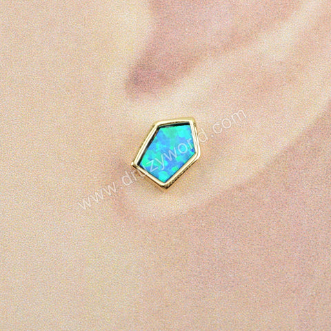 Shield Gold Plated Bezel Blue Opal Stud Earrings ZG0228