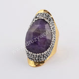 Tear Drop Rhinestone Pave Multi Gemstone Faceted Crystal Gold Band Ring JAB956-1