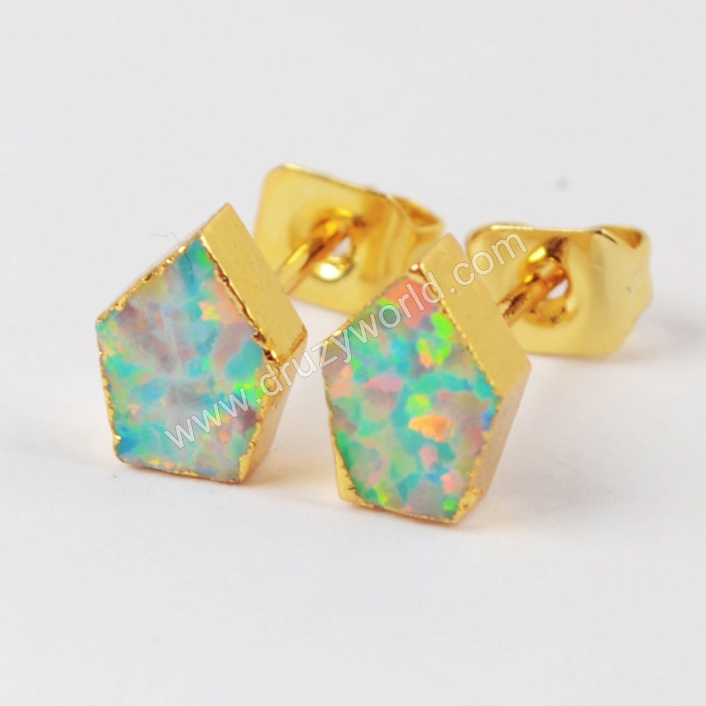 Shield Shape White Opal Studs Earring Gold Plated G1419