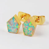 Shield Shape White Opal Studs Earring Gold Plated G1419