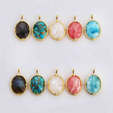 Oval Gold Plated Faceted Multi Natural Stones Charm Pendant, For Jewelry Making ZG0478