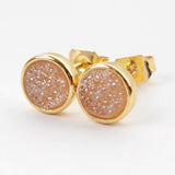 Round Gold Plated Bezel Rainbow Titanium Druzy Studs Earrings ZG0277