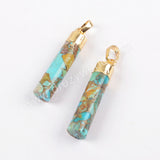 Gold Plated Copper Turquoise Cylinder Pendant G1688