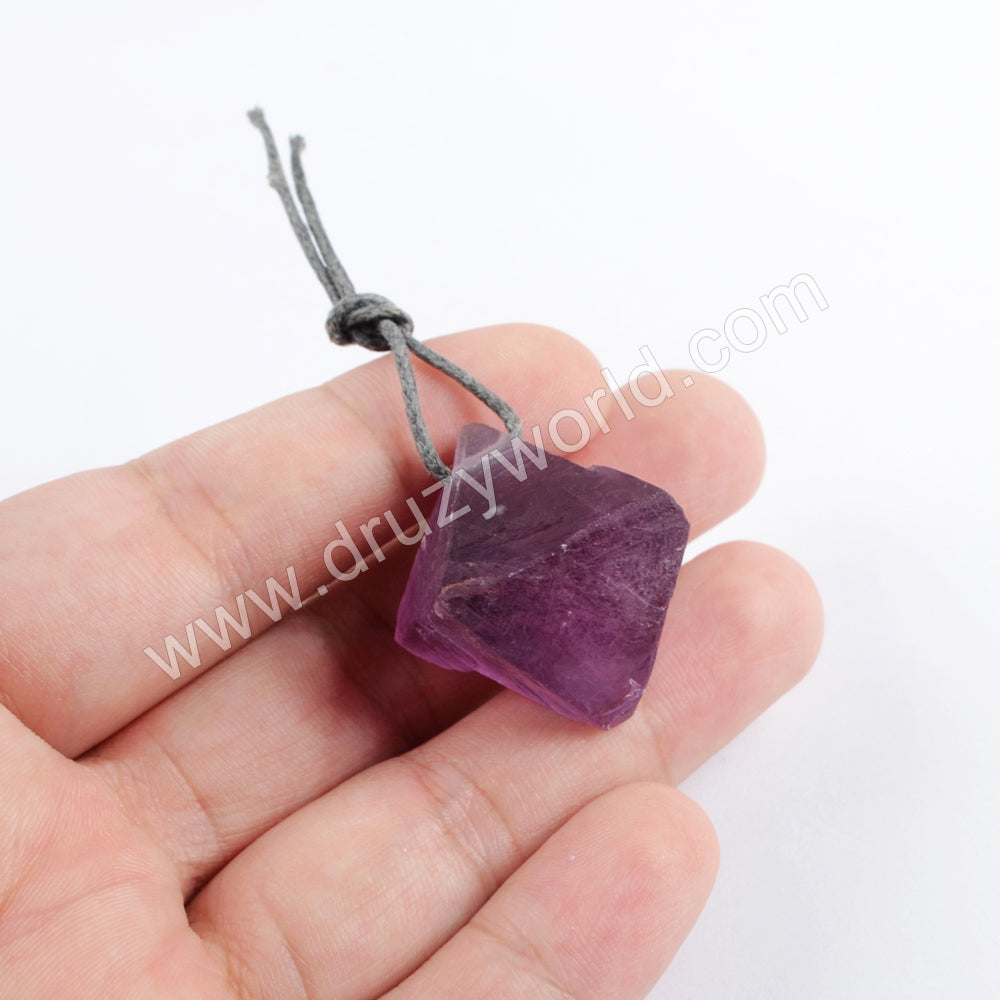 Natural Green/Purple Fluorite Stones  Pendant Beads with Rope WX1566