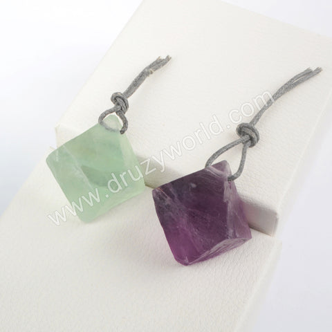 Natural Green/Purple Fluorite Stones  Pendant Beads with Rope WX1566