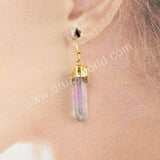 Angel Aura Quartz Titanium Healing Crystal Point Earrings Gold/Silver Plated G1606