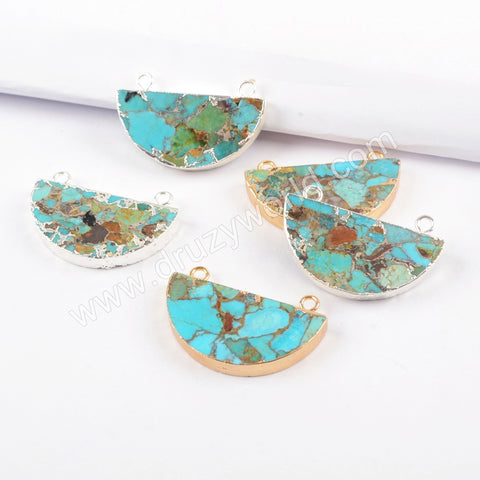 Gold Plated Half Moon Copper Turquoise Connector For Jewelry Making S1689