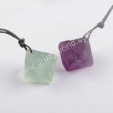 Natural Green/Purple Fluorite Stones  Pendant Beads with Rope WX1566