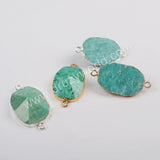 Green Amazonite Faceted Connector For Jewelry Making Silver Plated S1811