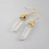 Angel Aura Quartz Titanium Healing Crystal Point Earrings Gold/Silver Plated G1606