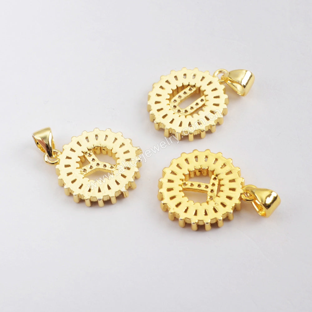 Gold Plated Zircon Pave Round Pendant, CZ Letter Pendant, Wholesale Jewelry WX1130