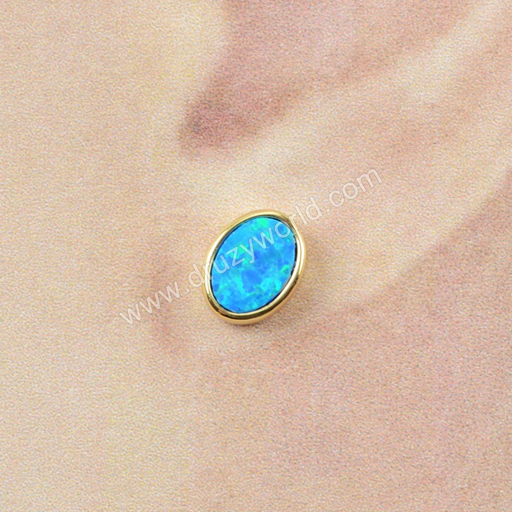 Oval Gold Plated Bezel Blue Opal Stud Earrings ZG0229