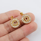 Round Gold Plated CZ Initial Letter Pendant, Zircon Pave Pendant WX1130