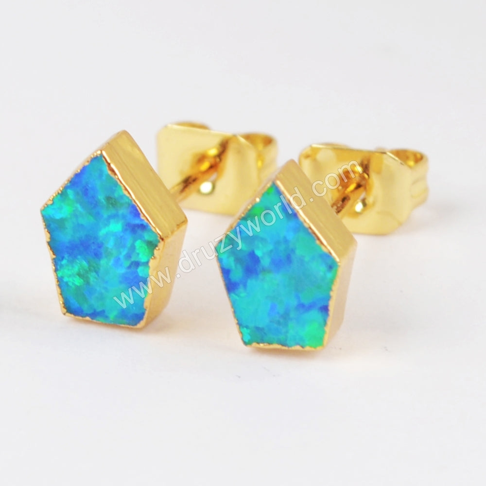 Shield Shape White Opal Studs Earring Gold Plated G1419