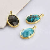 Oval Gold Plated Faceted Multi Natural Stones Charm Pendant, For Jewelry Making ZG0478