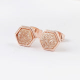 Hexagon Rose Gold Plated Bezel Rainbow Titanium Druzy Studs Earring ZR0275