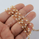 1 meter of Natural Pearl Beads Rosary Chains in Gold Plated, DIY Jewelry Necklace JT271