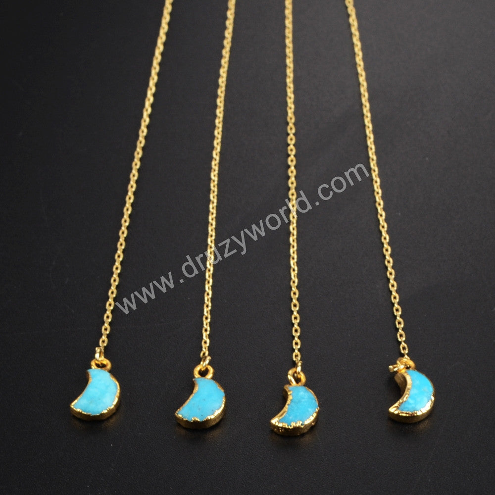 Gold Plated Natural Turquoise Moon Threader Earrings G1244