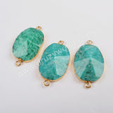 Green Amazonite Faceted Connector For Jewelry Making Silver Plated S1811