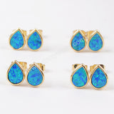 Teardrop Gold Plated Bezel Blue Opal Stud Earrings ZG0230