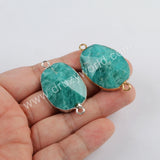 Green Amazonite Faceted Connector For Jewelry Making Silver Plated S1811