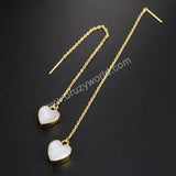 Gold Plated Natural White Shell Heart Threader Earrings G1245