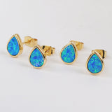 Teardrop Gold Plated Bezel Blue Opal Stud Earrings ZG0230