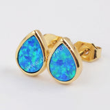 Teardrop Gold Plated Bezel Blue Opal Stud Earrings ZG0230