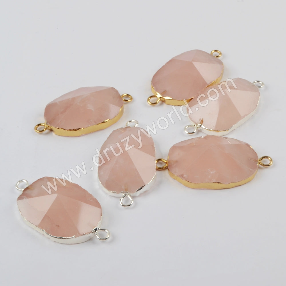 Rose Quartz Faceted Connector DIY Jewelry Silver Plated S1812
