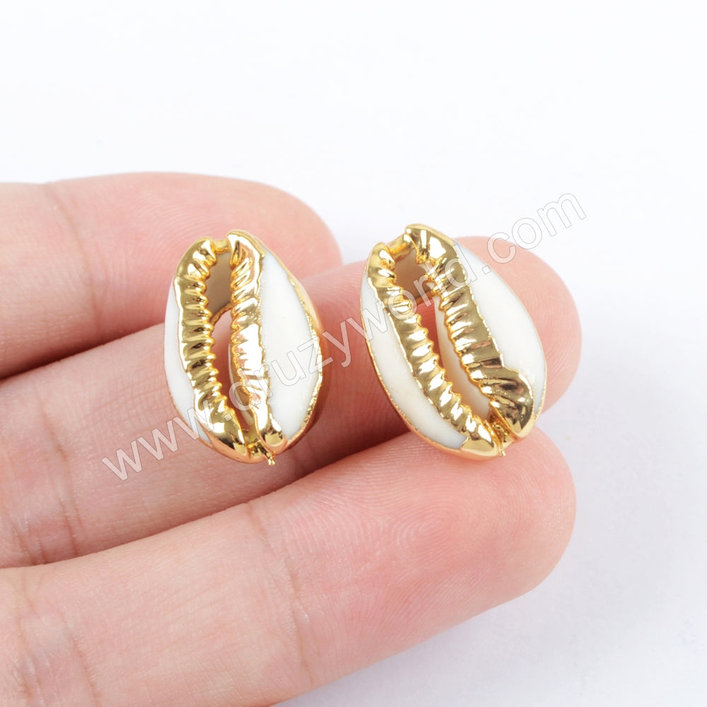Gold Plated Cowrie Shell Bead Undrilled G1690