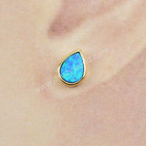 Teardrop Gold Plated Bezel Blue Opal Stud Earrings ZG0230