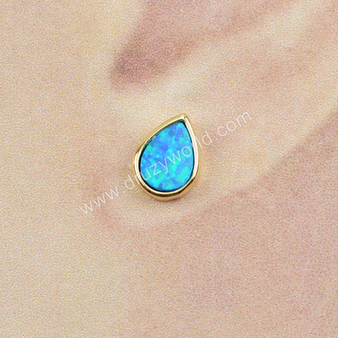 Teardrop Gold Plated Bezel Blue Opal Stud Earrings ZG0230