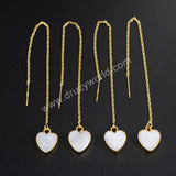 Gold Plated Natural White Shell Heart Threader Earrings G1245