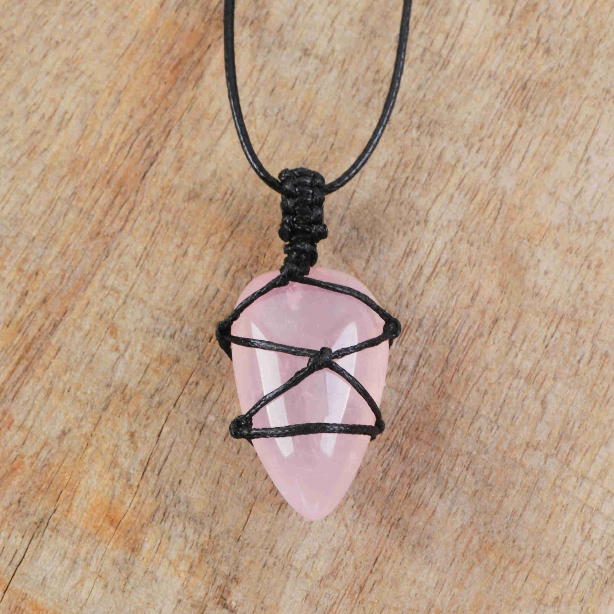 Natural Rose Quartz Wrap Necklace, Gemstone Necklace, Healing Crystal, Handmade Jewelry HUS226
