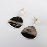 Gold/Silver Plated Bezel Onyx Agate Earring WX1178