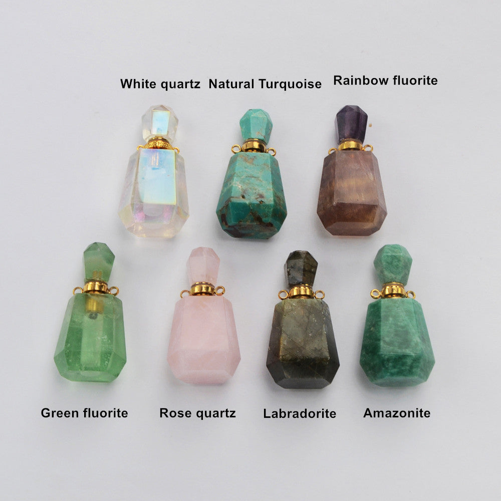 Natural Stone Amethyst Rose Quartz Perfume Bottle Connector Necklace G2049