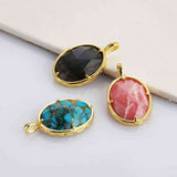 Oval Gold Plated Faceted Multi Natural Stones Charm Pendant, For Jewelry Making ZG0478