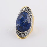 Tear Drop Rhinestone Pave Multi Gemstone Faceted Crystal Gold Band Ring JAB956-1