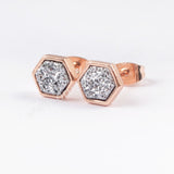 Hexagon Rose Gold Plated Bezel Rainbow Titanium Druzy Studs Earring ZR0275