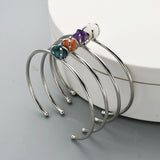Silver Plated Claw Rainbow Natural Gemstone Bracelet, Raw Crystal Stones, Healing Bracelet Cuff ZS0451