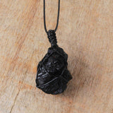 Raw Black Obsidian Wrap Necklace, Adjustable, Healing Rock Gemstone Jewelry HUS225