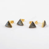 Triangle Gold Plated Labradorite Faceted Stud Earrings, Healing Crystal Jewelry G1300